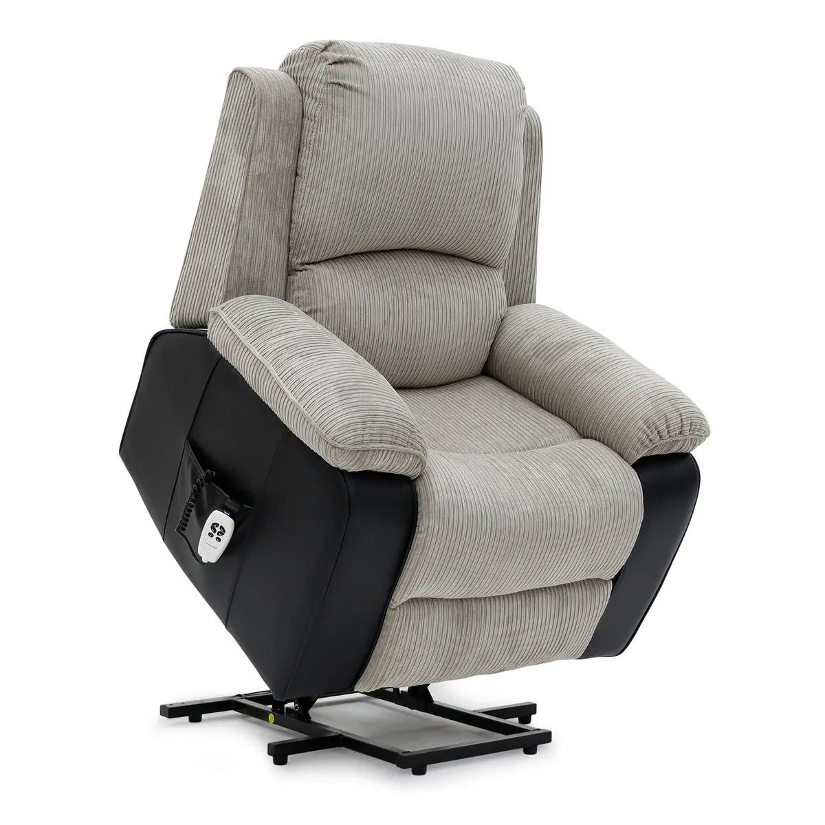 Bloomsbury Riser Recliner with Heat and Massage - Grey Corduroy Fabric / Black Air Leather thumbnail 2