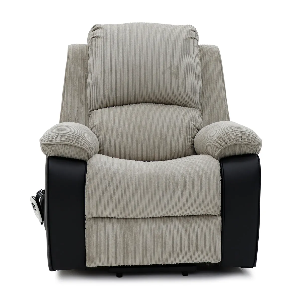 Bloomsbury Riser Recliner with Heat and Massage - Grey Corduroy Fabric / Black Air Leather thumbnail 3
