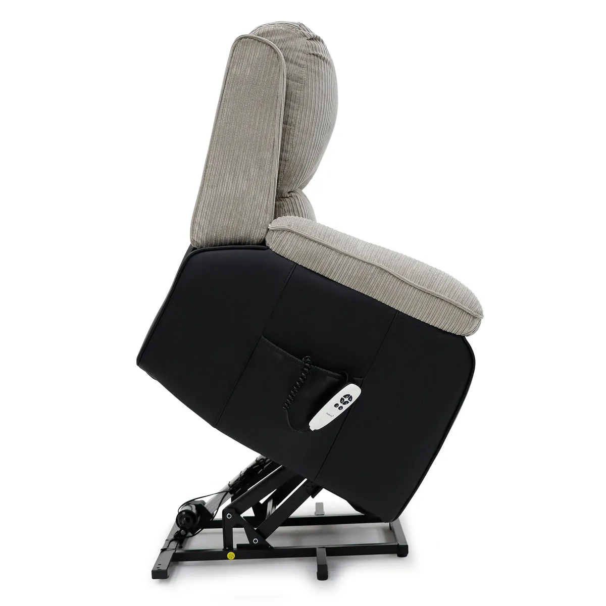 Bloomsbury Riser Recliner with Heat and Massage - Grey Corduroy Fabric / Black Air Leather thumbnail 4