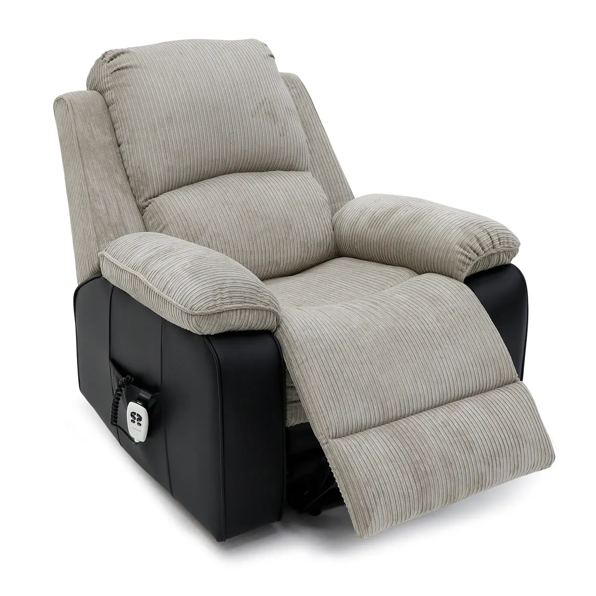 Bloomsbury Riser Recliner with Heat and Massage - Grey Corduroy Fabric / Black Air Leather thumbnail 5