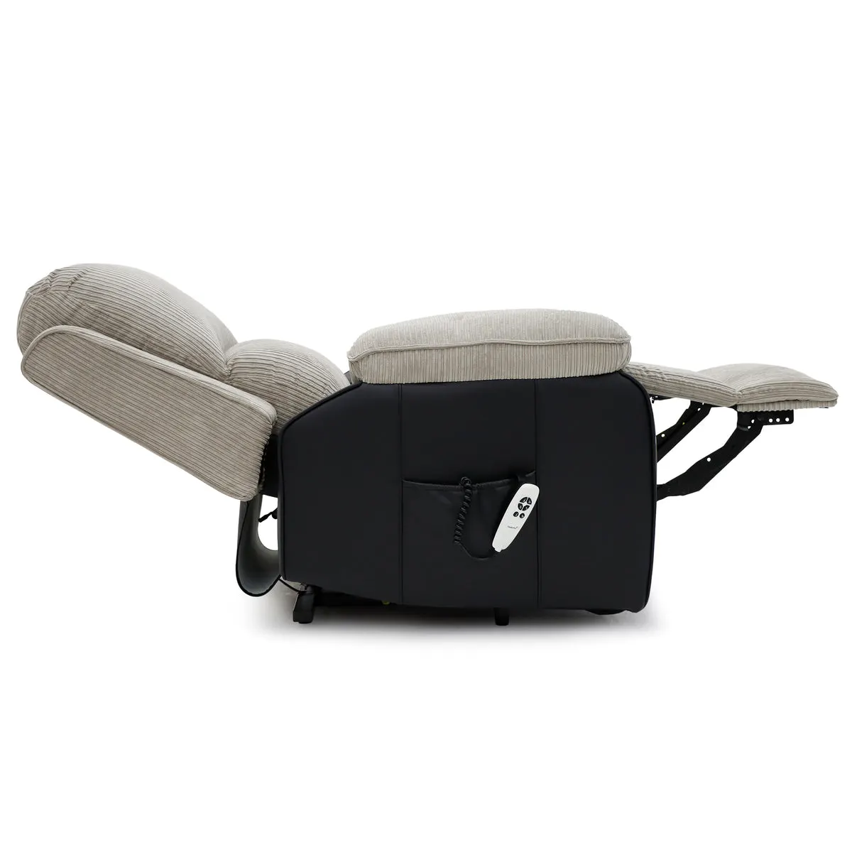Bloomsbury Riser Recliner with Heat and Massage - Grey Corduroy Fabric / Black Air Leather thumbnail 6