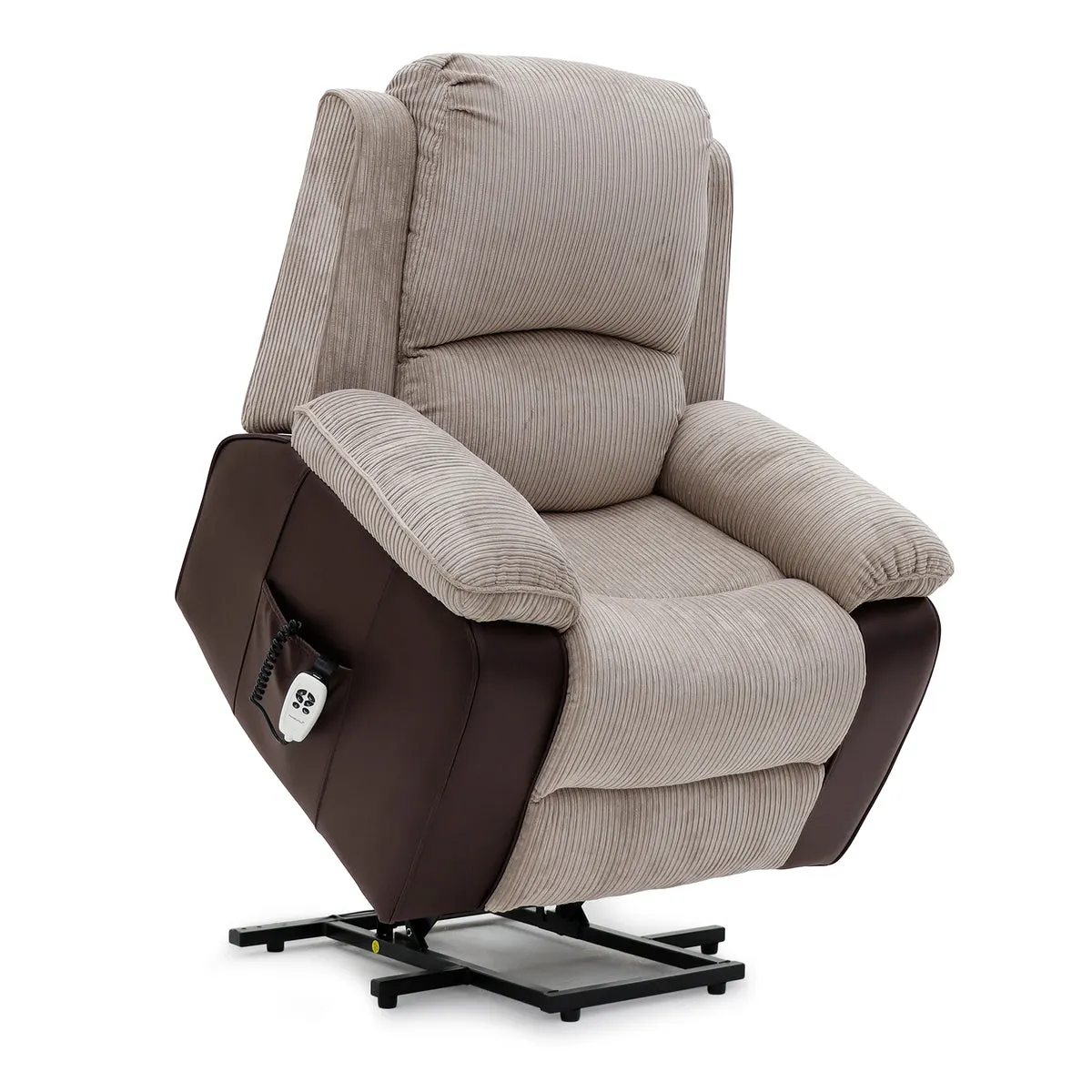 Bloomsbury Riser Recliner with Heat and Massage - Light Brown Corduroy Fabric / Brown Air Leather thumbnail 2
