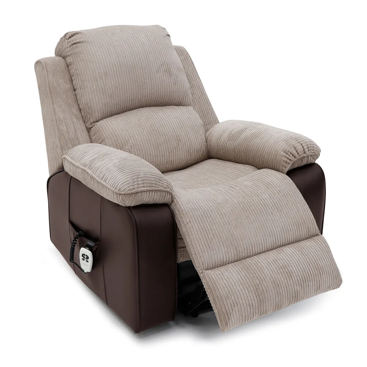 Bloomsbury Riser Recliner with Heat and Massage - Light Brown Corduroy Fabric / Brown Air Leather thumbnail 4