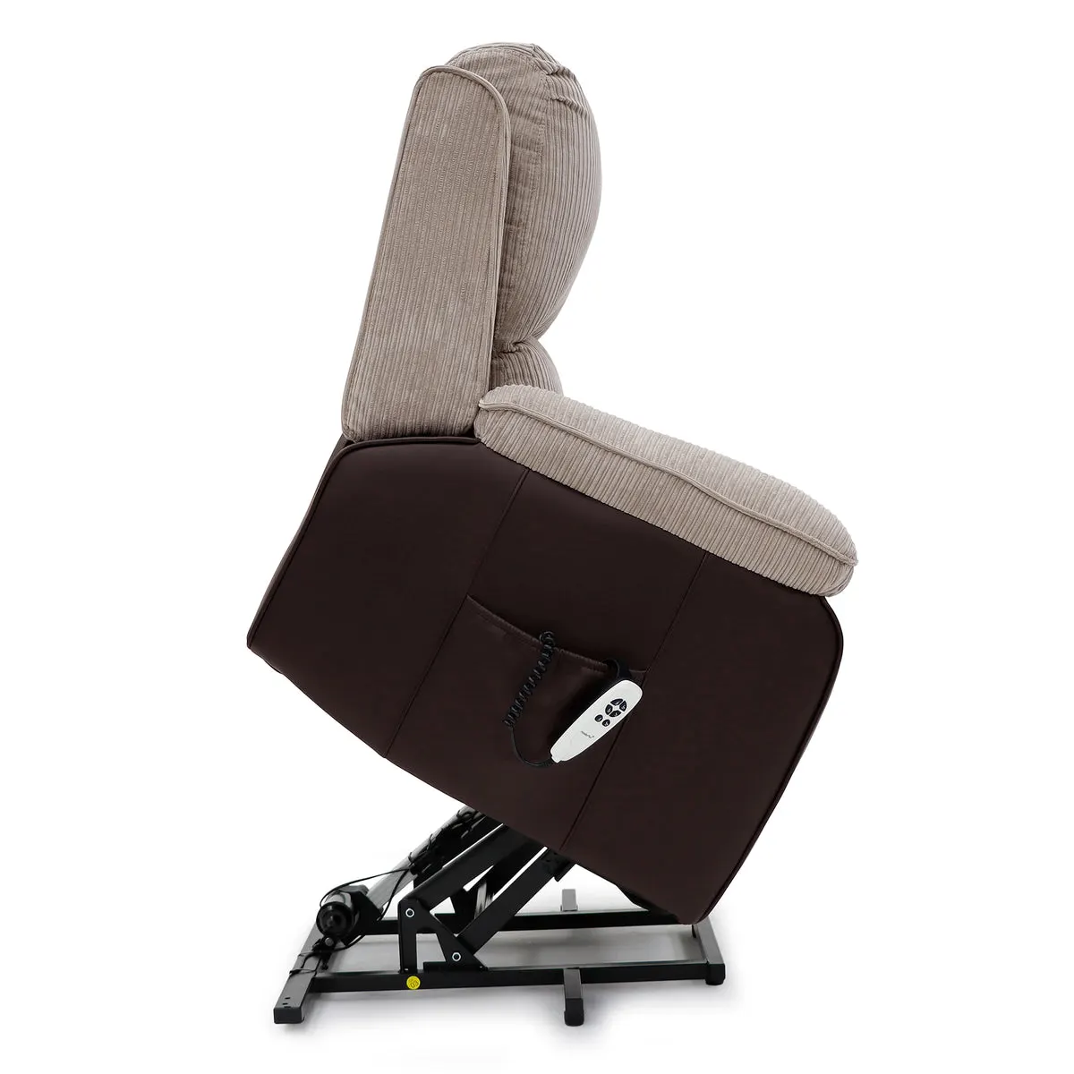 Bloomsbury Riser Recliner with Heat and Massage - Light Brown Corduroy Fabric / Brown Air Leather thumbnail 5