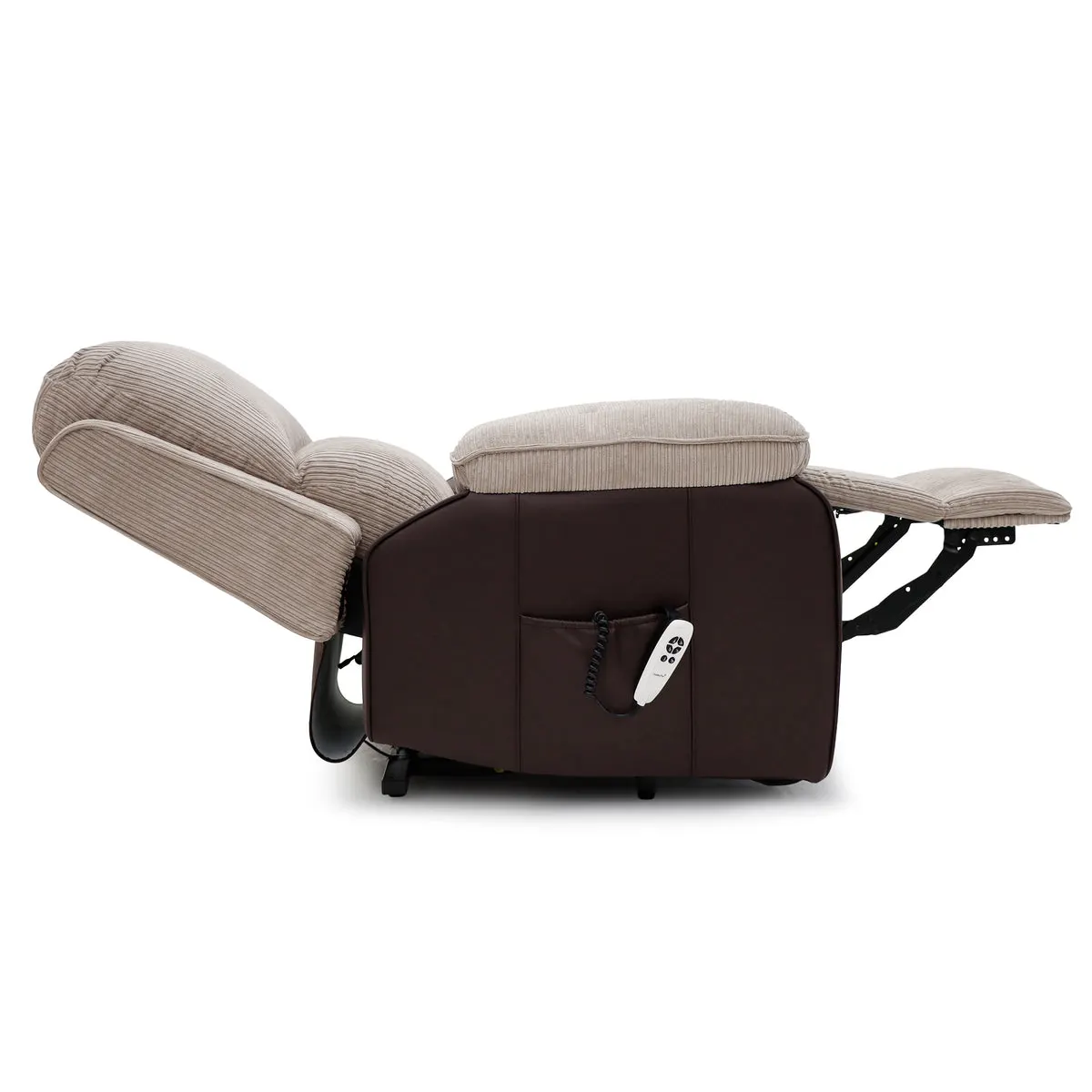 Bloomsbury Riser Recliner with Heat and Massage - Light Brown Corduroy Fabric / Brown Air Leather thumbnail 6